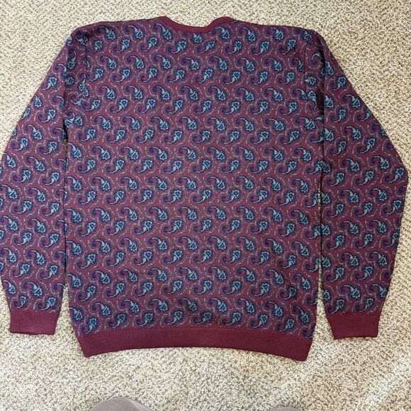 James River Traders Vintage 100% Virgin Wool Paisley Sweater 90s Dad Sz L EUC - Picture 9 of 10